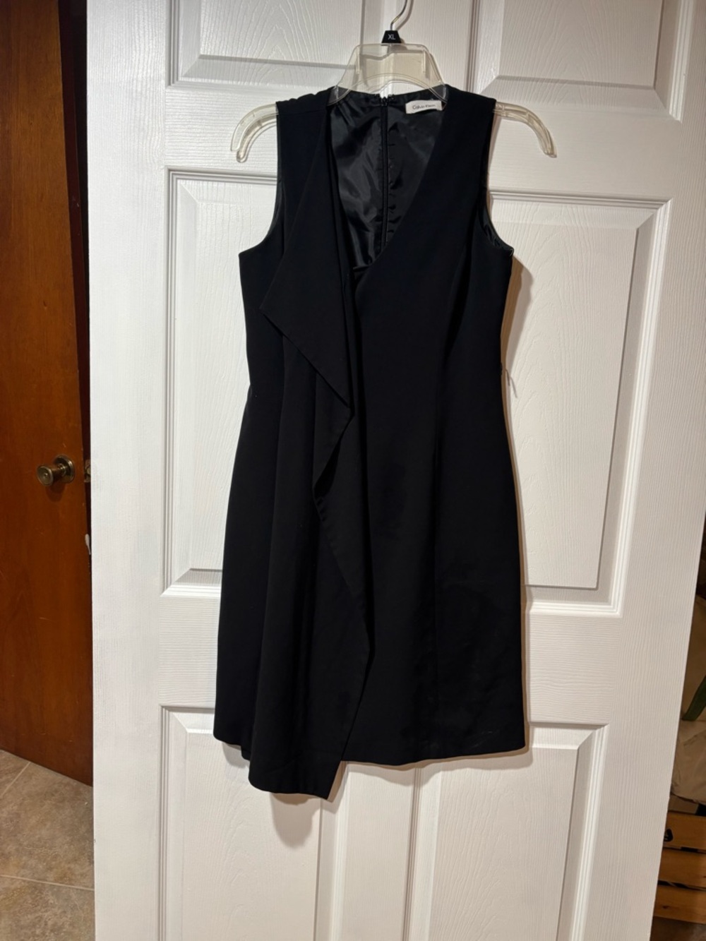 Calvin Klein Black Sleeveless Midi Dress with Draped Front